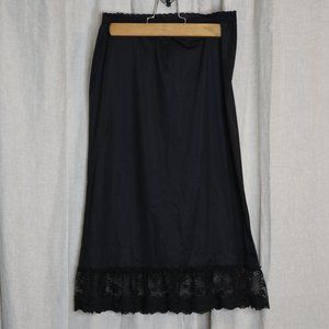 Vintage Black Nylon and Lace Edged Slip Sz M
